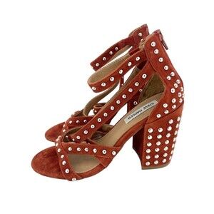 Steve Madden Block Heel Rust Orange Suede Leather Studded Fara-S Size 6